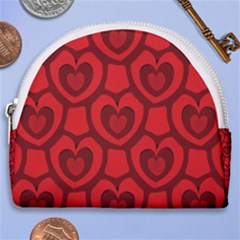 Dark Red Heart Pattern Horseshoe Style Canvas Pouch by SpinnyChairDesigns