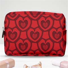 Dark Red Heart Pattern Make Up Pouch (medium) by SpinnyChairDesigns