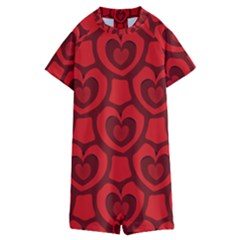 Dark Red Heart Pattern Kids  Boyleg Half Suit Swimwear by SpinnyChairDesigns