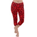 Dark Red Heart Pattern Lightweight Velour Capri Yoga Leggings View1