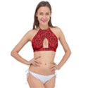 Dark Red Heart Pattern Cross Front Halter Bikini Top View1