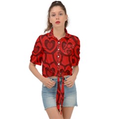 Dark Red Heart Pattern Tie Front Shirt  by SpinnyChairDesigns