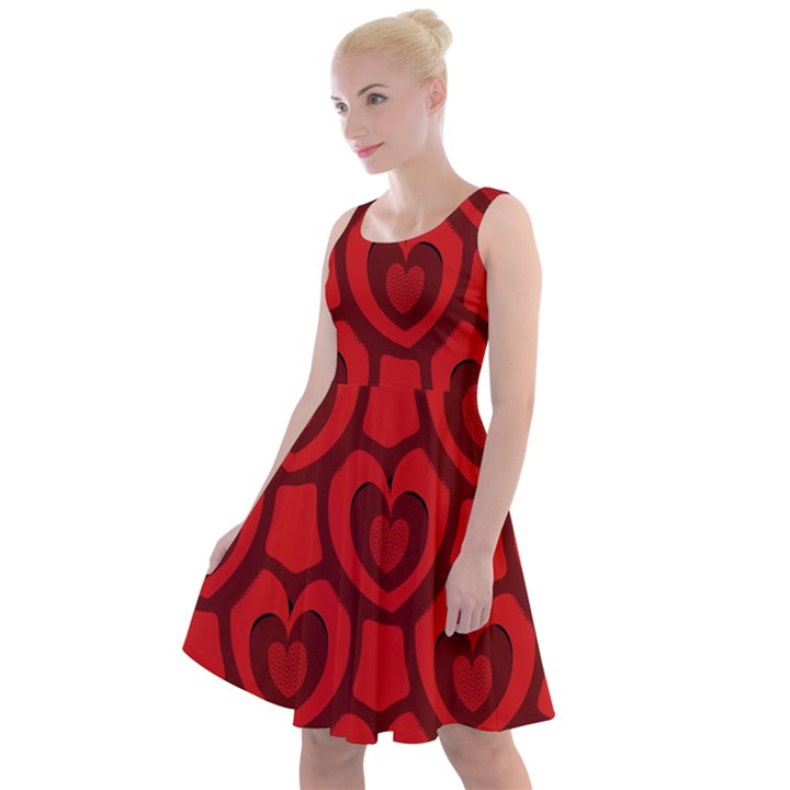 Dark Red Heart Pattern Knee Length Skater Dress