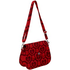 Dark Red Heart Pattern Saddle Handbag by SpinnyChairDesigns