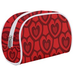 Dark Red Heart Pattern Makeup Case (large) by SpinnyChairDesigns