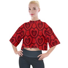 Dark Red Heart Pattern Mock Neck Tee by SpinnyChairDesigns