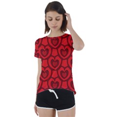 Dark Red Heart Pattern Short Sleeve Foldover Tee by SpinnyChairDesigns