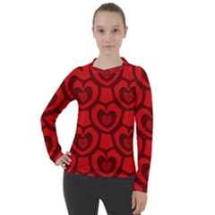 Dark Red Heart Pattern Women s Pique Long Sleeve Tee