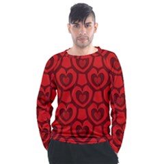 Dark Red Heart Pattern Men s Long Sleeve Raglan Tee