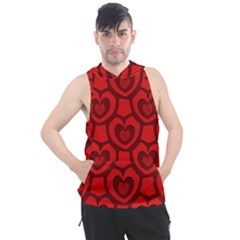 Dark Red Heart Pattern Men s Sleeveless Hoodie by SpinnyChairDesigns