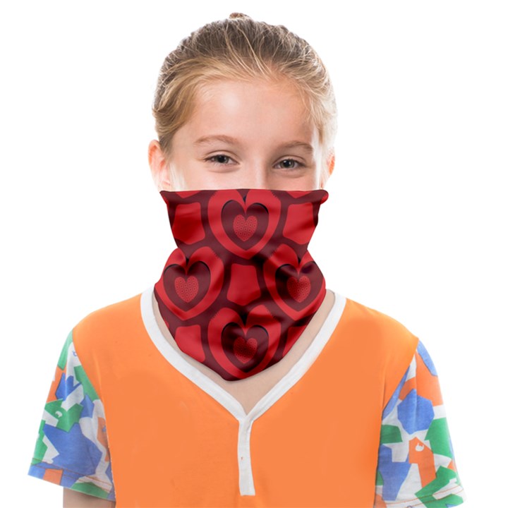 Dark Red Heart Pattern Face Covering Bandana (Kids)