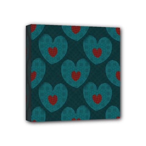 Teal And Red Hearts Mini Canvas 4  X 4  (stretched) by SpinnyChairDesigns