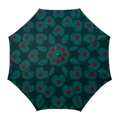 Teal And Red Hearts Golf Umbrellas by SpinnyChairDesigns