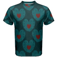 Teal And Red Hearts Men s Cotton Tee by SpinnyChairDesigns