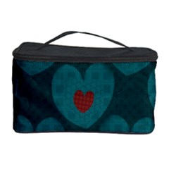 Teal And Red Hearts Cosmetic Storage by SpinnyChairDesigns