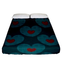 Teal And Red Hearts Fitted Sheet (king Size) by SpinnyChairDesigns