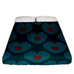 Teal And Red Hearts Fitted Sheet (california King Size) by SpinnyChairDesigns