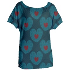 Teal And Red Hearts Women s Oversized Tee by SpinnyChairDesigns