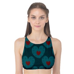 Teal And Red Hearts Tank Bikini Top by SpinnyChairDesigns