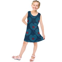 Teal And Red Hearts Kids  Tunic Dress by SpinnyChairDesigns