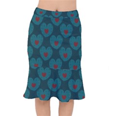 Teal And Red Hearts Short Mermaid Skirt by SpinnyChairDesigns