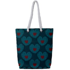 Teal And Red Hearts Full Print Rope Handle Tote (small) by SpinnyChairDesigns