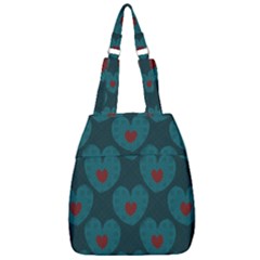 Teal And Red Hearts Center Zip Backpack by SpinnyChairDesigns