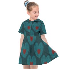 Teal And Red Hearts Kids  Sailor Dress by SpinnyChairDesigns