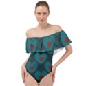 Teal and Red Hearts Off Shoulder Velour Bodysuit  View1