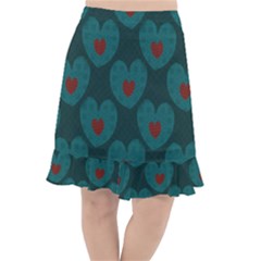 Teal And Red Hearts Fishtail Chiffon Skirt by SpinnyChairDesigns