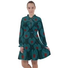 Teal And Red Hearts All Frills Chiffon Dress by SpinnyChairDesigns