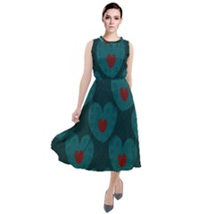 Teal And Red Hearts Round Neck Boho Dress by SpinnyChairDesigns