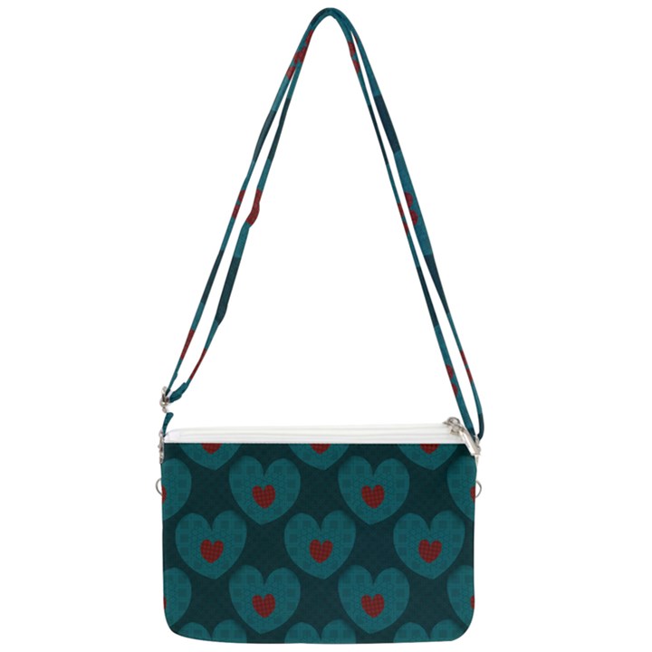 Teal and Red Hearts Double Gusset Crossbody Bag