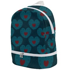 Teal And Red Hearts Zip Bottom Backpack by SpinnyChairDesigns