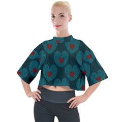 Teal And Red Hearts Mock Neck Tee