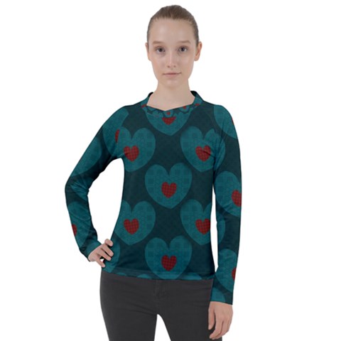 Teal And Red Hearts Women s Pique Long Sleeve Tee by SpinnyChairDesigns