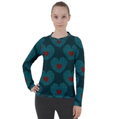 Teal And Red Hearts Women s Pique Long Sleeve Tee