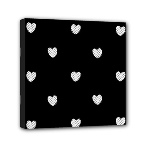 Black And White Polka Dot Hearts Mini Canvas 6  X 6  (stretched) by SpinnyChairDesigns