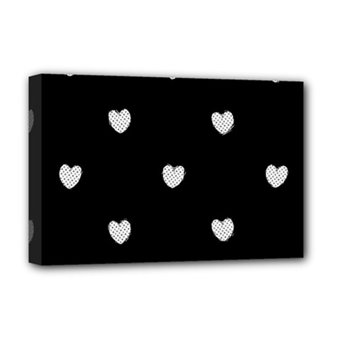 Black And White Polka Dot Hearts Deluxe Canvas 18  X 12  (stretched) by SpinnyChairDesigns