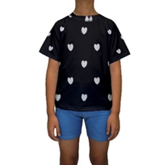 Black And White Polka Dot Hearts Kids  Short Sleeve Swimwear by SpinnyChairDesigns