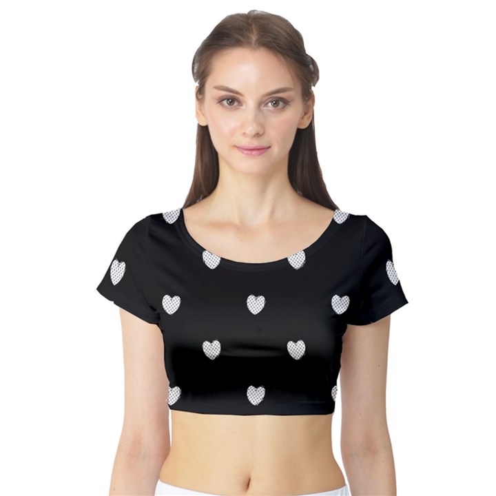 Black and White Polka Dot Hearts Short Sleeve Crop Top