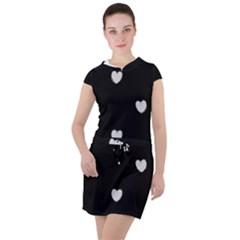 Black And White Polka Dot Hearts Drawstring Hooded Dress by SpinnyChairDesigns