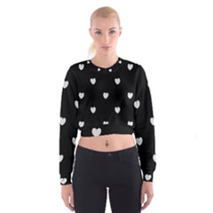 Black And White Polka Dot Hearts Cropped Sweatshirt by SpinnyChairDesigns