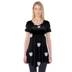 Black And White Polka Dot Hearts Short Sleeve Tunic  by SpinnyChairDesigns