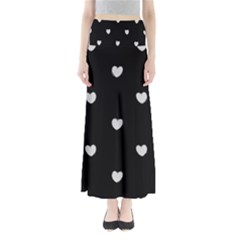 Black And White Polka Dot Hearts Full Length Maxi Skirt by SpinnyChairDesigns