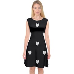 Black And White Polka Dot Hearts Capsleeve Midi Dress by SpinnyChairDesigns