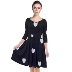 Black And White Polka Dot Hearts Quarter Sleeve Waist Band Dress by SpinnyChairDesigns