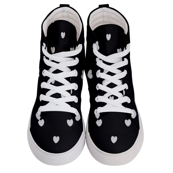 Black and White Polka Dot Hearts Women s Hi-Top Skate Sneakers