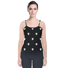 Black And White Polka Dot Hearts Velvet Spaghetti Strap Top by SpinnyChairDesigns