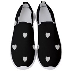 Black And White Polka Dot Hearts Men s Slip On Sneakers by SpinnyChairDesigns